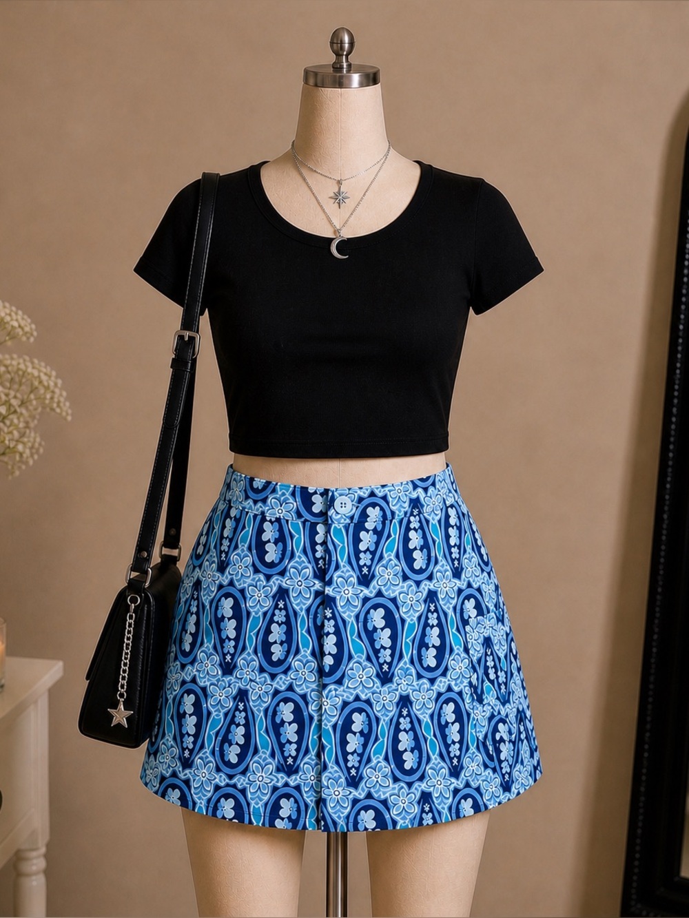 Catalina vintage blue floral swim skirt cover up size S tropical Y2K resort